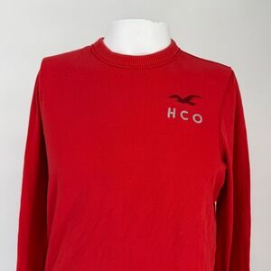 Hollister Mens Long Sleeve Crewneck T-Shirt Red HCO Logo Size L